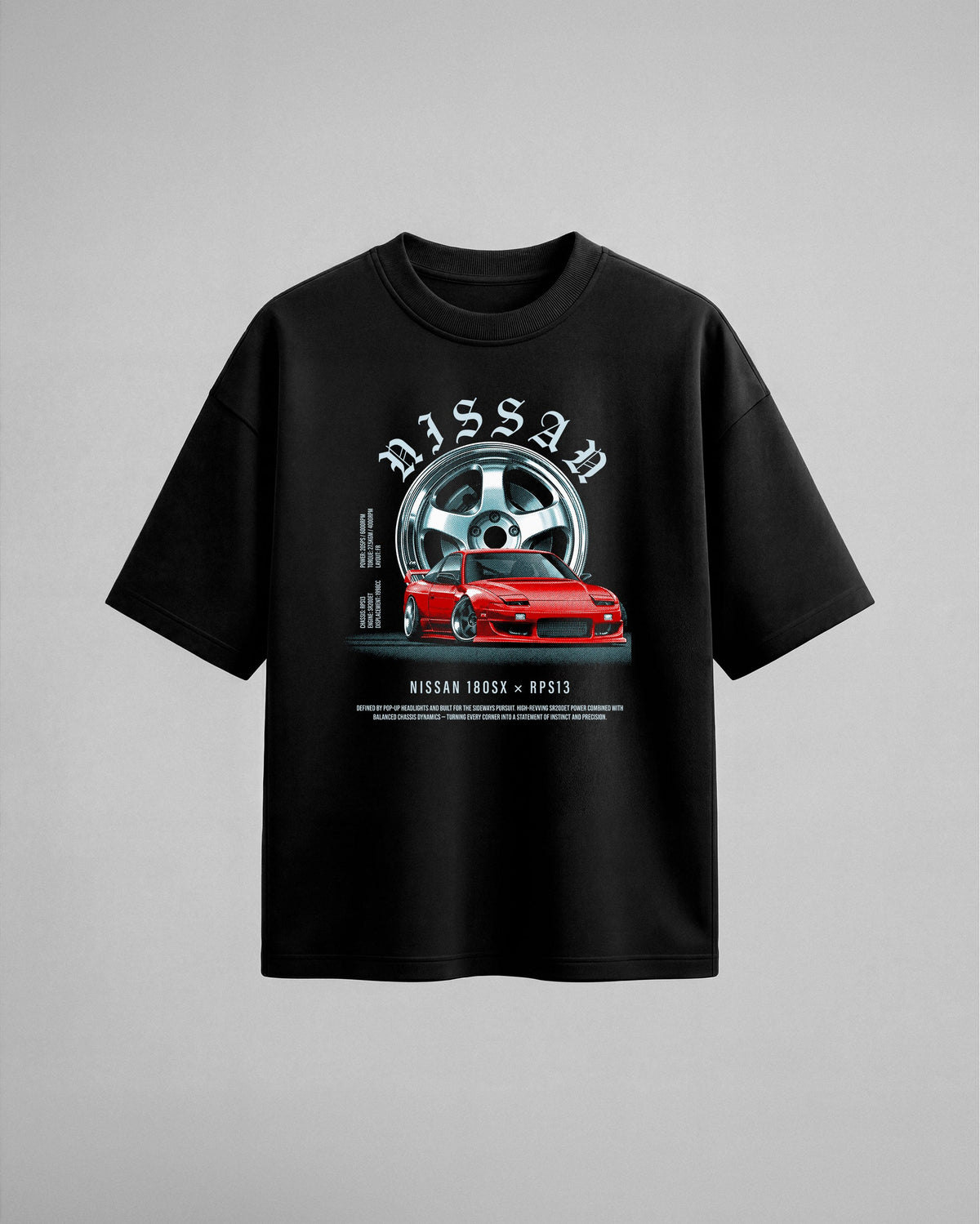 Camiseta oversize Tooned Hn Nissan 180SX vista trasera