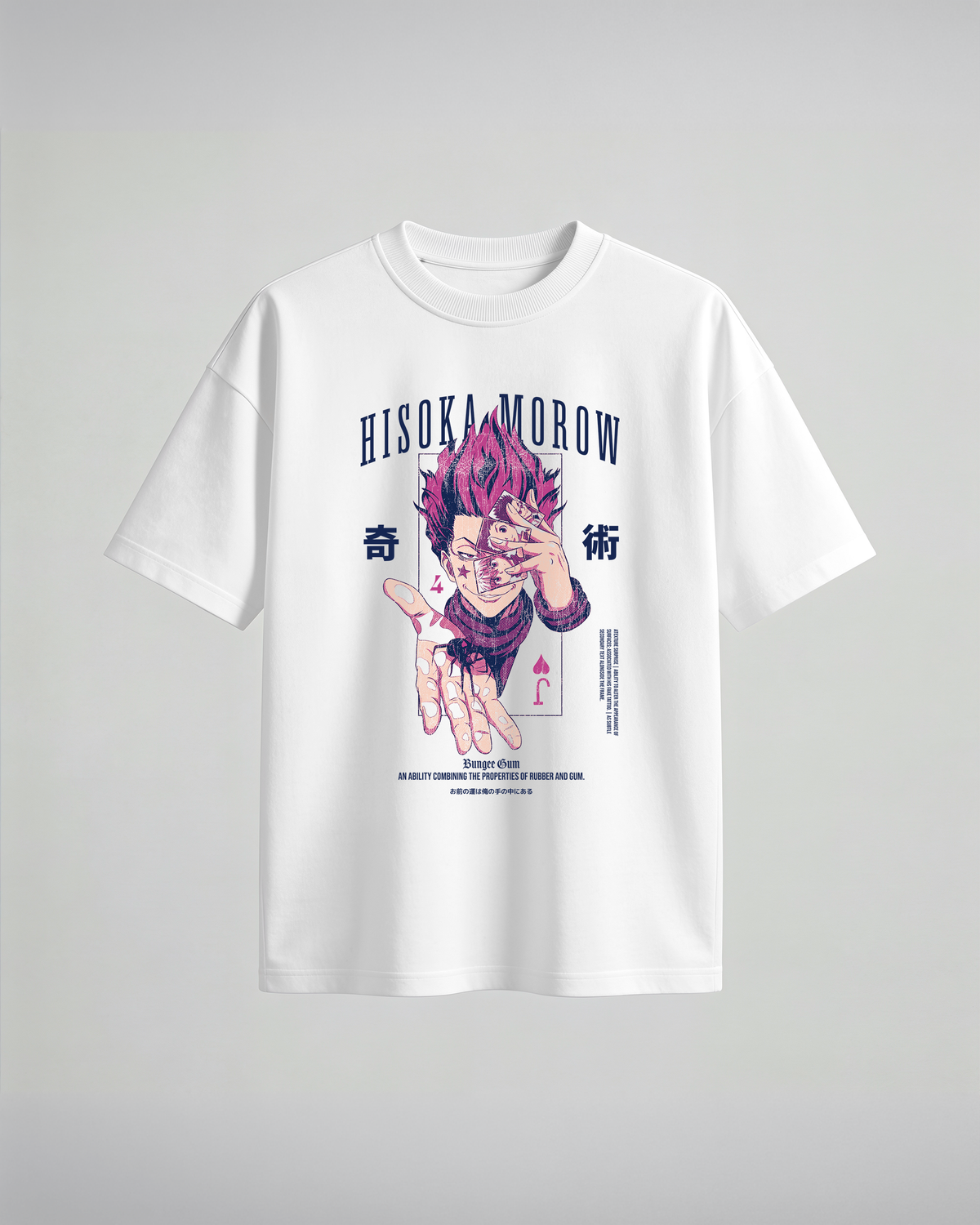 Camiseta oversize blanca Hisoka Morow - estampado morado