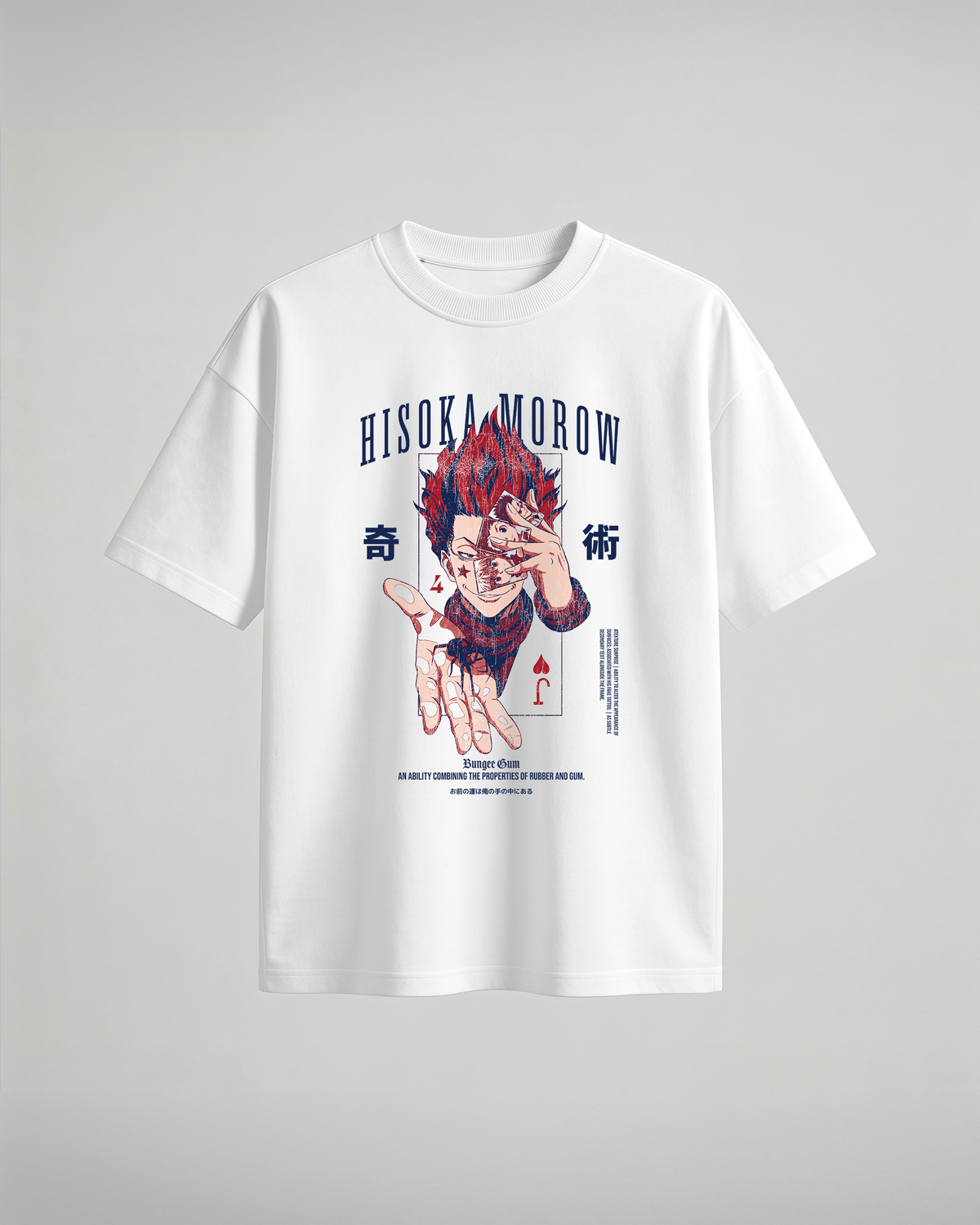 Camiseta oversize blanca Hisoka Morow - estampado rojo