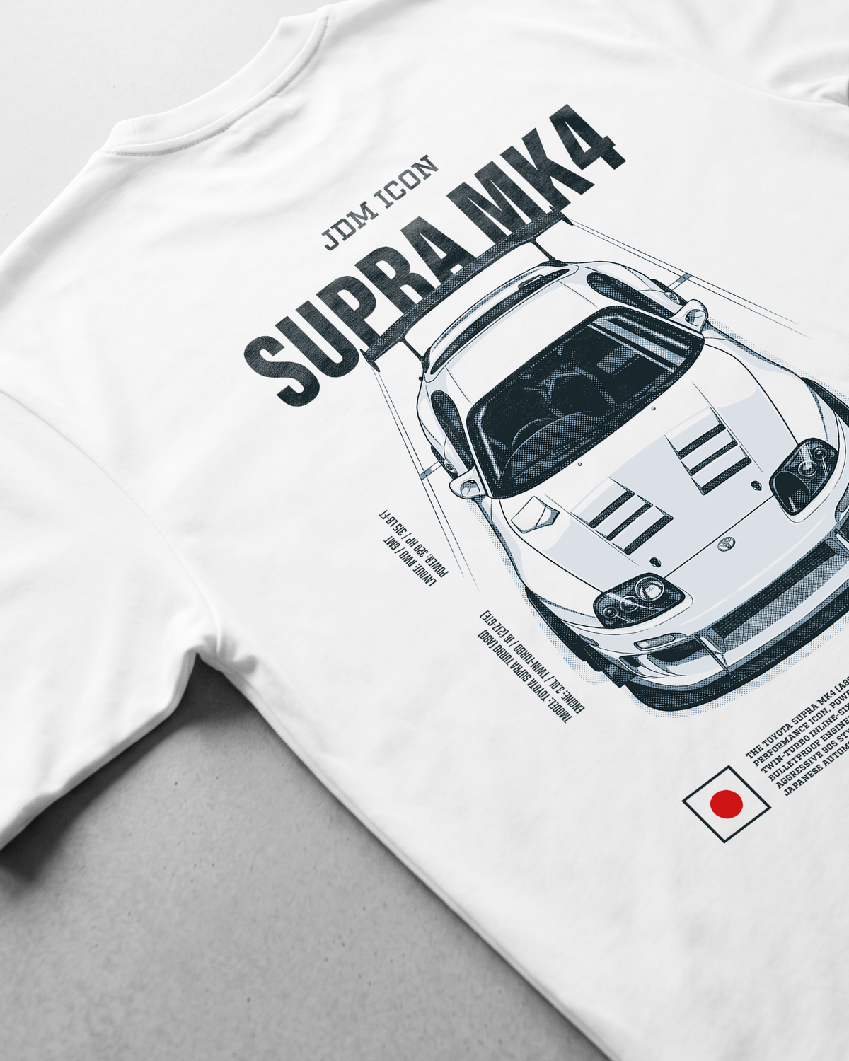 Detalle del estampado de la camiseta Toyota Supra MK4