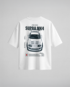 Camiseta oversize blanca Toyota Supra MK4 - vista trasera con el estampado JDM ICON