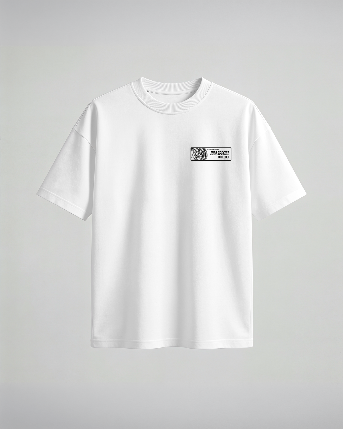 Camiseta oversize blanca Toyota Supra MK4 - vista frontal con detalle JDM Special
