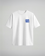 Camiseta oversize Capsule Technology de Dragon Ball, color blanco, estampado azul, vista frontal