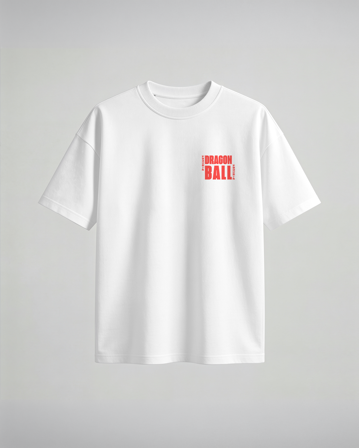 Camiseta oversize Capsule Technology de Dragon Ball, color blanco, estampado rojo, vista frontal