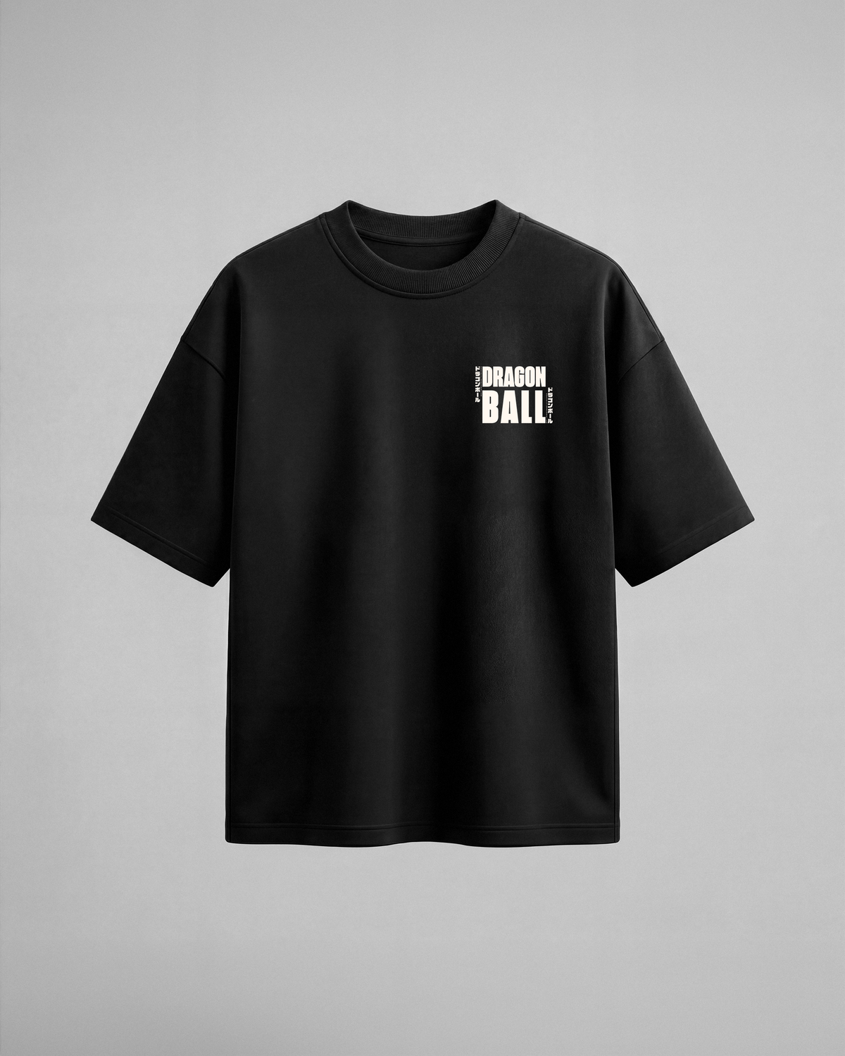 Camiseta oversize Capsule Technology de Dragon Ball, color negro, estampado amarillo, vista frontal
