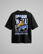Camiseta oversize Capsule Technology de Dragon Ball, color negro, estampado azul, vista trasera