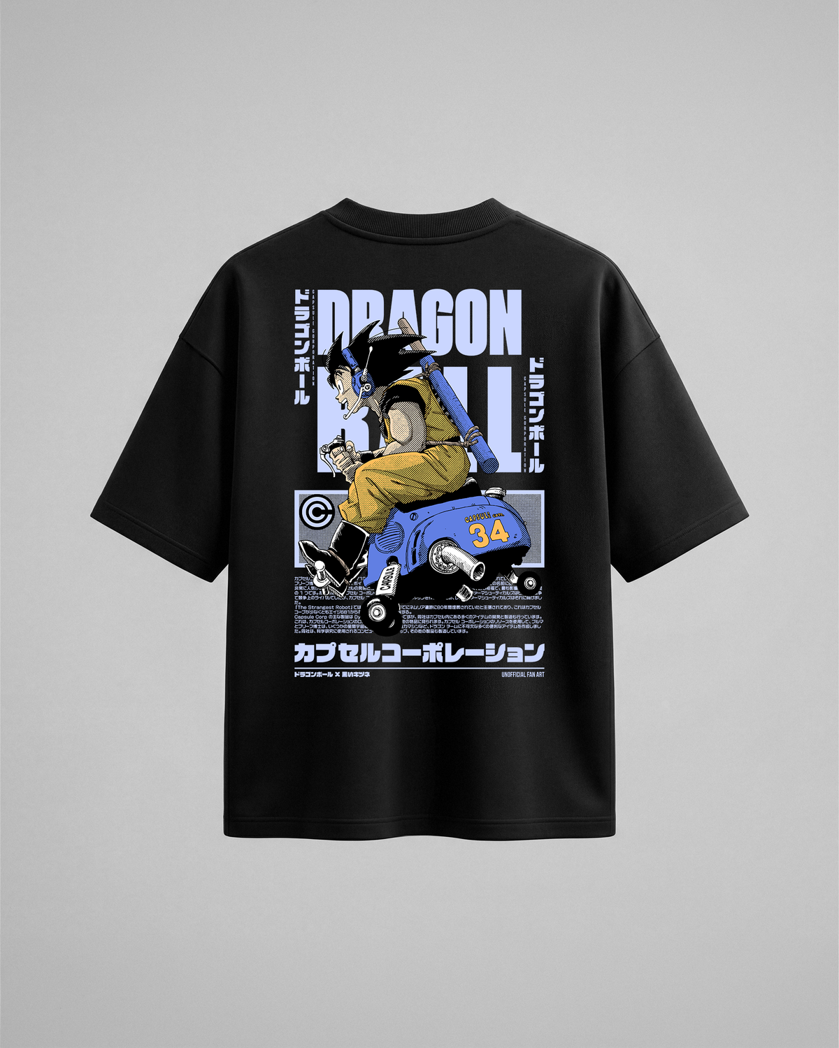 Camiseta oversize Capsule Technology de Dragon Ball, color negro, estampado azul, vista trasera