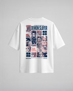 Camiseta oversize Demon Slayers de Demon Slayer, color blanco, estampado azul, vista trasera