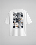 Camiseta oversize Demon Slayers de Demon Slayer, color blanco, estampado naranja, vista trasera