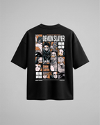 Camiseta oversize Demon Slayers de Demon Slayer, color negro, estampado naranja, vista trasera