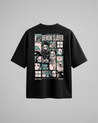 Camiseta oversize Demon Slayers de Demon Slayer, color negro, estampado turquesa, vista trasera