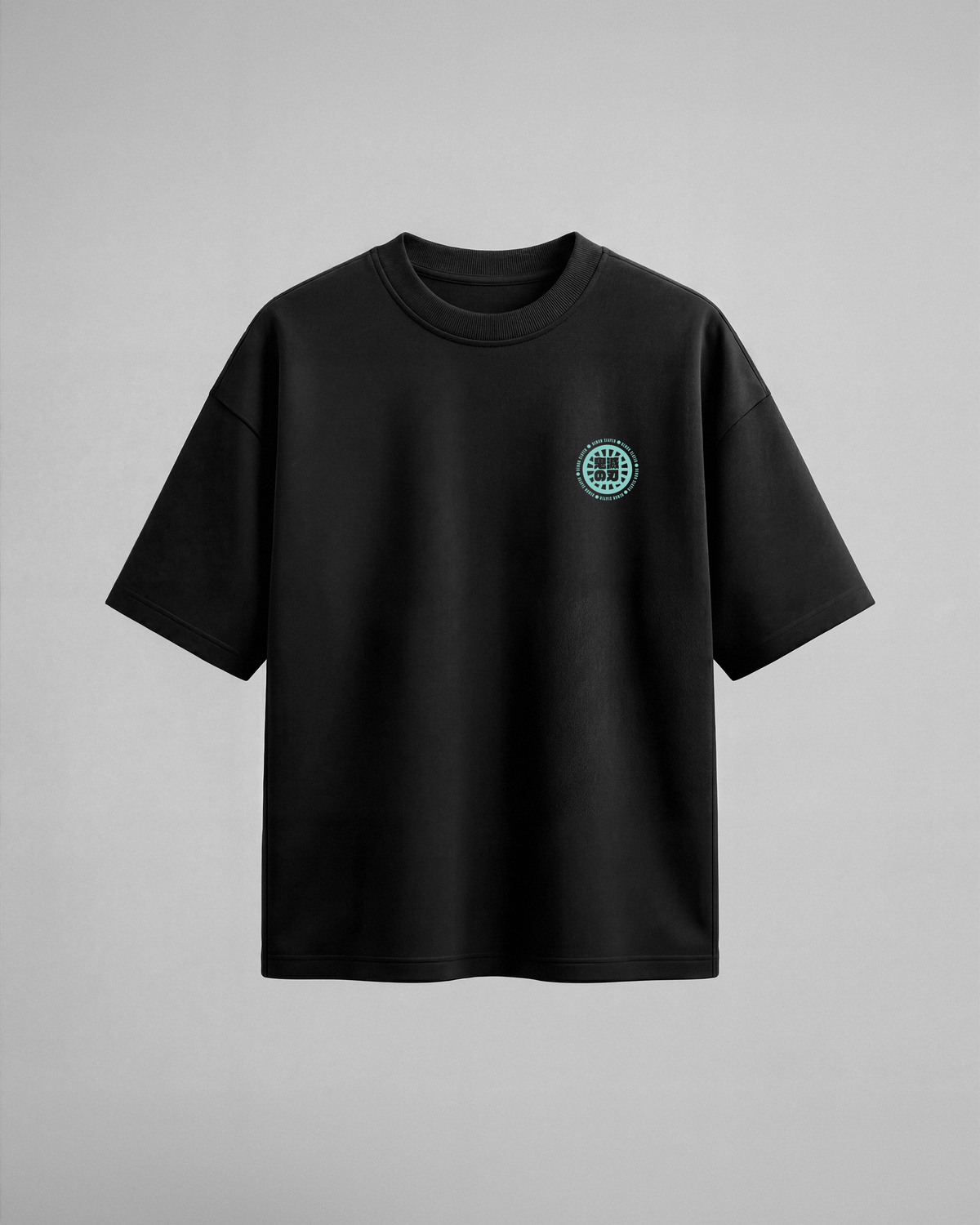 Camiseta oversize Demon Slayers de Demon Slayer, color negro, estampado turquesa, vista frontal