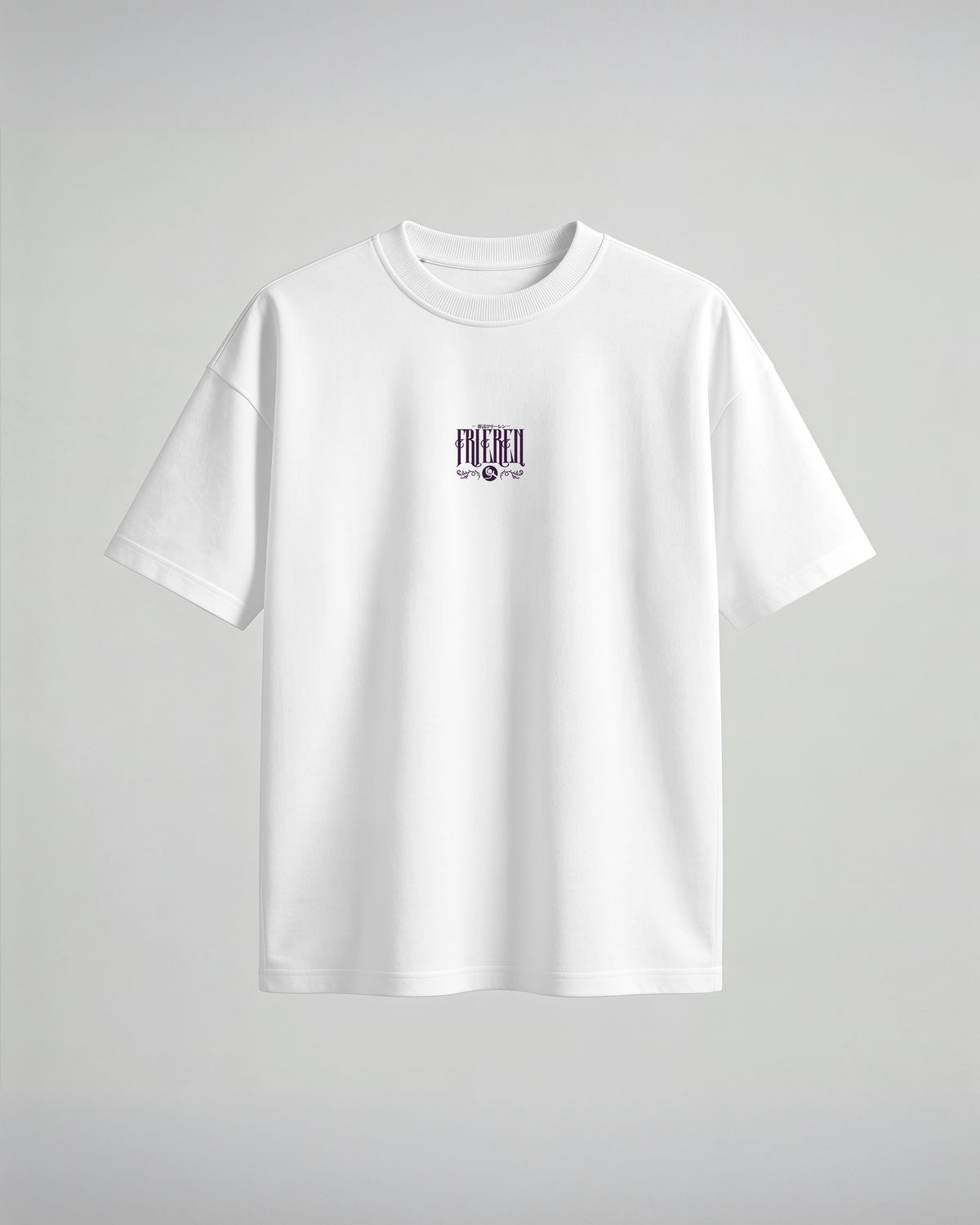 Camiseta oversize Frieren, color blanco, estampado coral, vista frontal