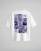 Camiseta oversize Gohan SSJ2 de Dragon Ball Z, color blanco, estampado azul, vista trasera