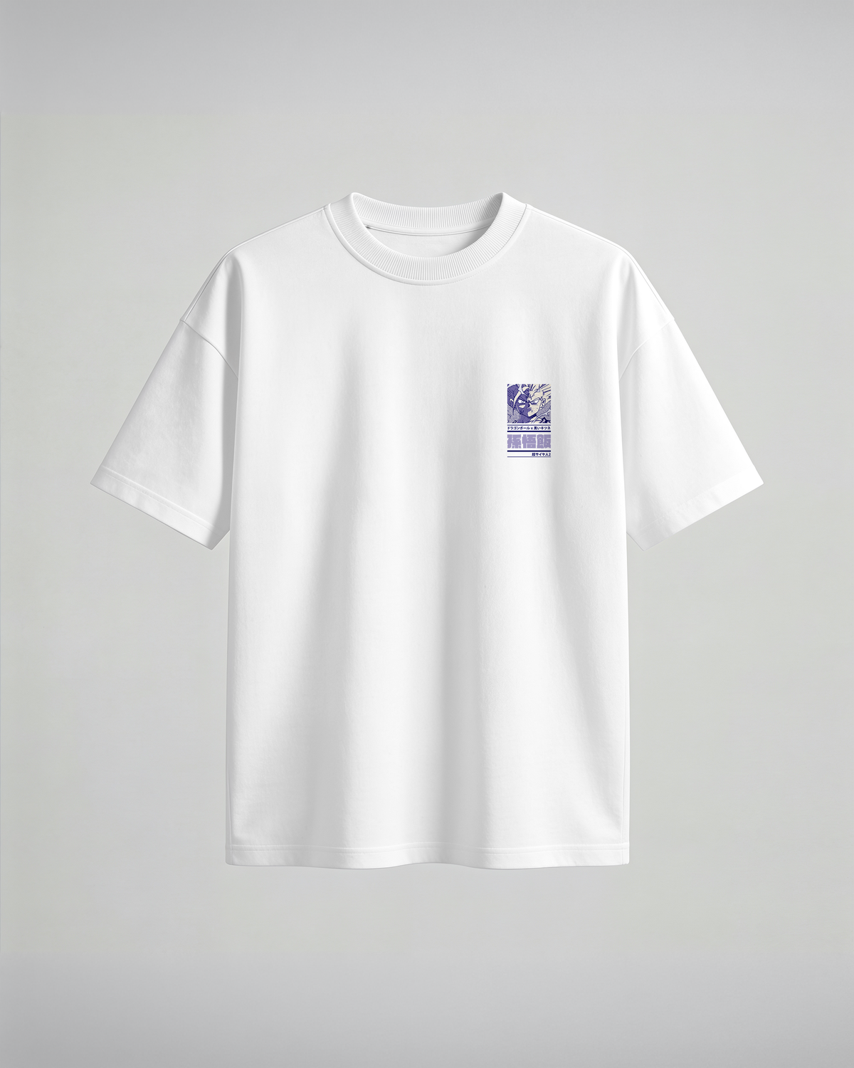 Camiseta oversize Gohan SSJ2 de Dragon Ball Z, color blanco, estampado azul, vista frontal