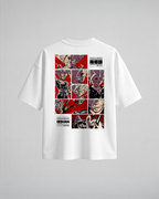 Camiseta oversize Gohan SSJ2 de Dragon Ball Z, color blanco, estampado rojo, vista trasera