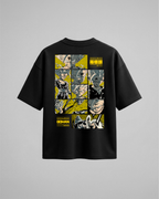 Camiseta oversize Gohan SSJ2 de Dragon Ball Z, color negro, estampado amarillo, vista trasera
