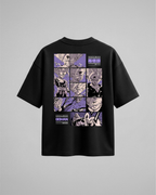 Camiseta oversize Gohan SSJ2 de Dragon Ball Z, color negro, estampado púrpura, vista trasera