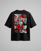 Camiseta oversize Gohan SSJ2 de Dragon Ball Z, color negro, estampado rojo, vista trasera