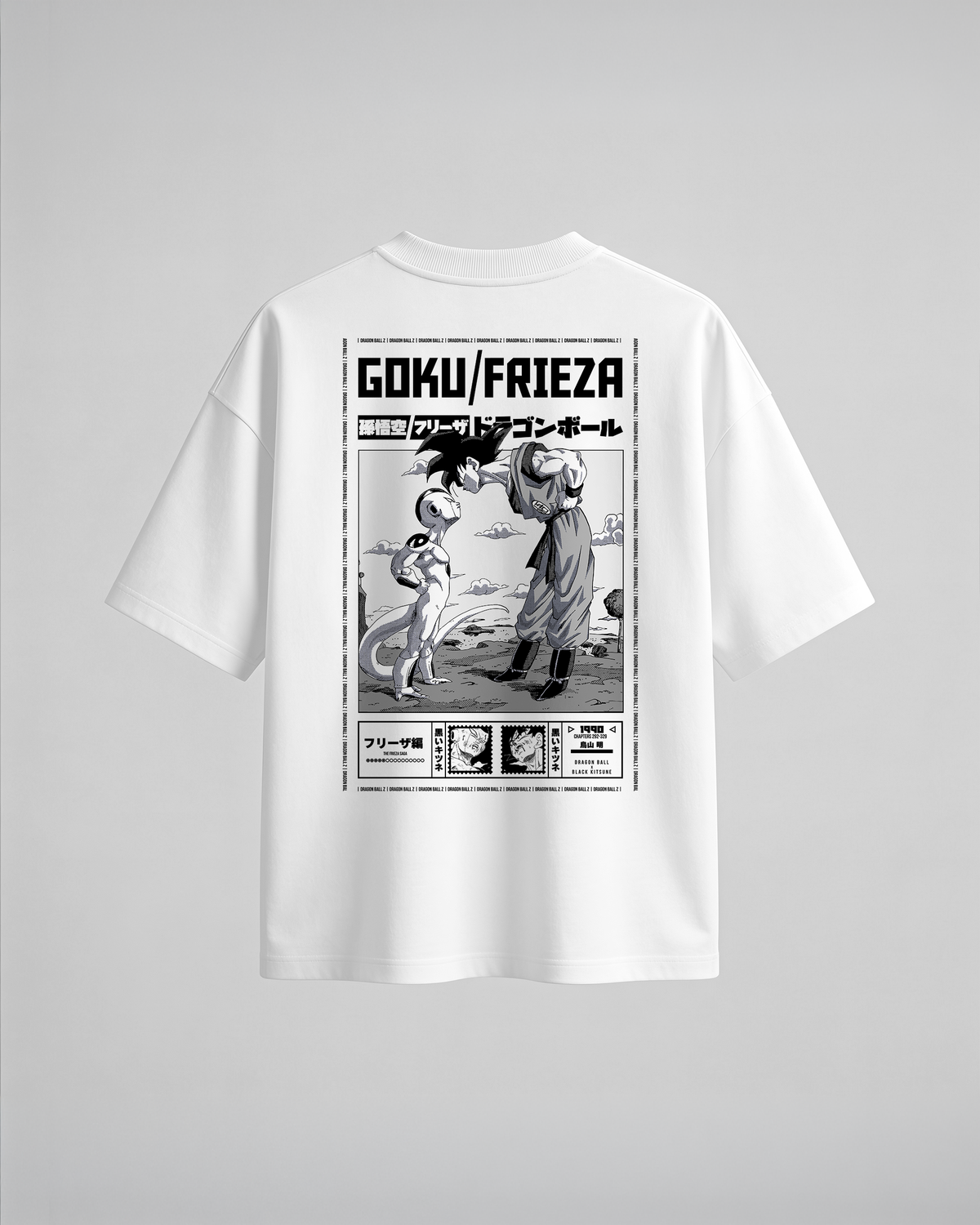 Camiseta oversize Goku vs Frieza de Dragon Ball Z, color blanco, vista trasera