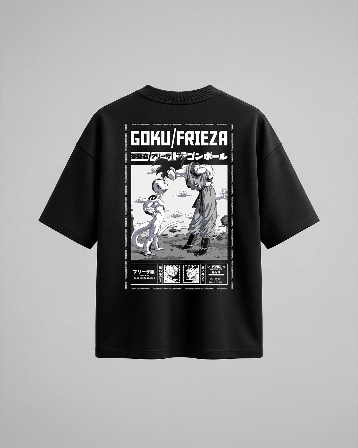 Camiseta oversize Goku vs Frieza de Dragon Ball Z, color negro, vista trasera