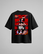 Camiseta oversize Goku vs Vegeta de Dragon Ball Z, color negro, estampado rojo, vista trasera