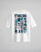 Camiseta oversize Hashira The Elite de Demon Slayer, color blanco, estampado azul, vista trasera
