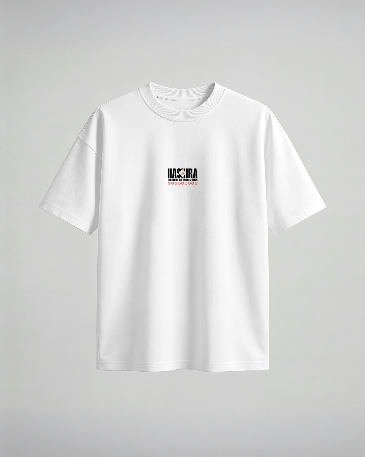 Camiseta oversize Hashira The Elite de Demon Slayer, color blanco, estampado rojo, vista frontal