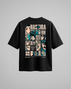 Camiseta oversize Hashira The Elite de Demon Slayer, color negro, estampado turquesa, vista trasera