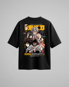 Camiseta oversize Hashiras de Demon Slayer, color negro, estampado naranja, vista trasera