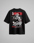 Camiseta oversize Hashiras de Demon Slayer, color negro, estampado rojo, vista trasera