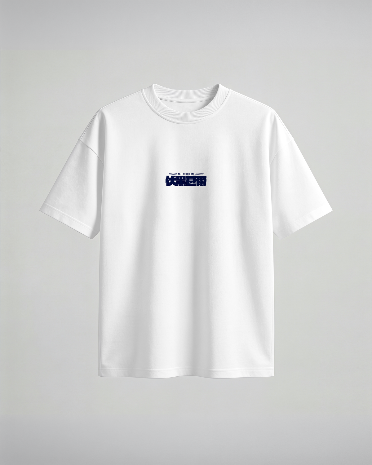 Camiseta oversize Heavenly Restriction de Jujutsu Kaisen, color blanco, estampado azul, vista frontal