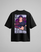 Camiseta oversize Heavenly Restriction de Jujutsu Kaisen, color negro, estampado magenta, vista trasera