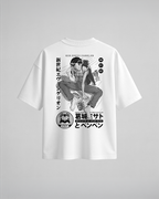 Camiseta oversize Misato y Pen Pen de Evangelion, color blanco, vista trasera