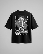 Camiseta oversize Misato y Pen Pen de Evangelion, color negro, vista trasera