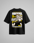 Camiseta oversize Moharaga de Jujutsu Kaisen, color negro, estampado amarillo, vista trasera