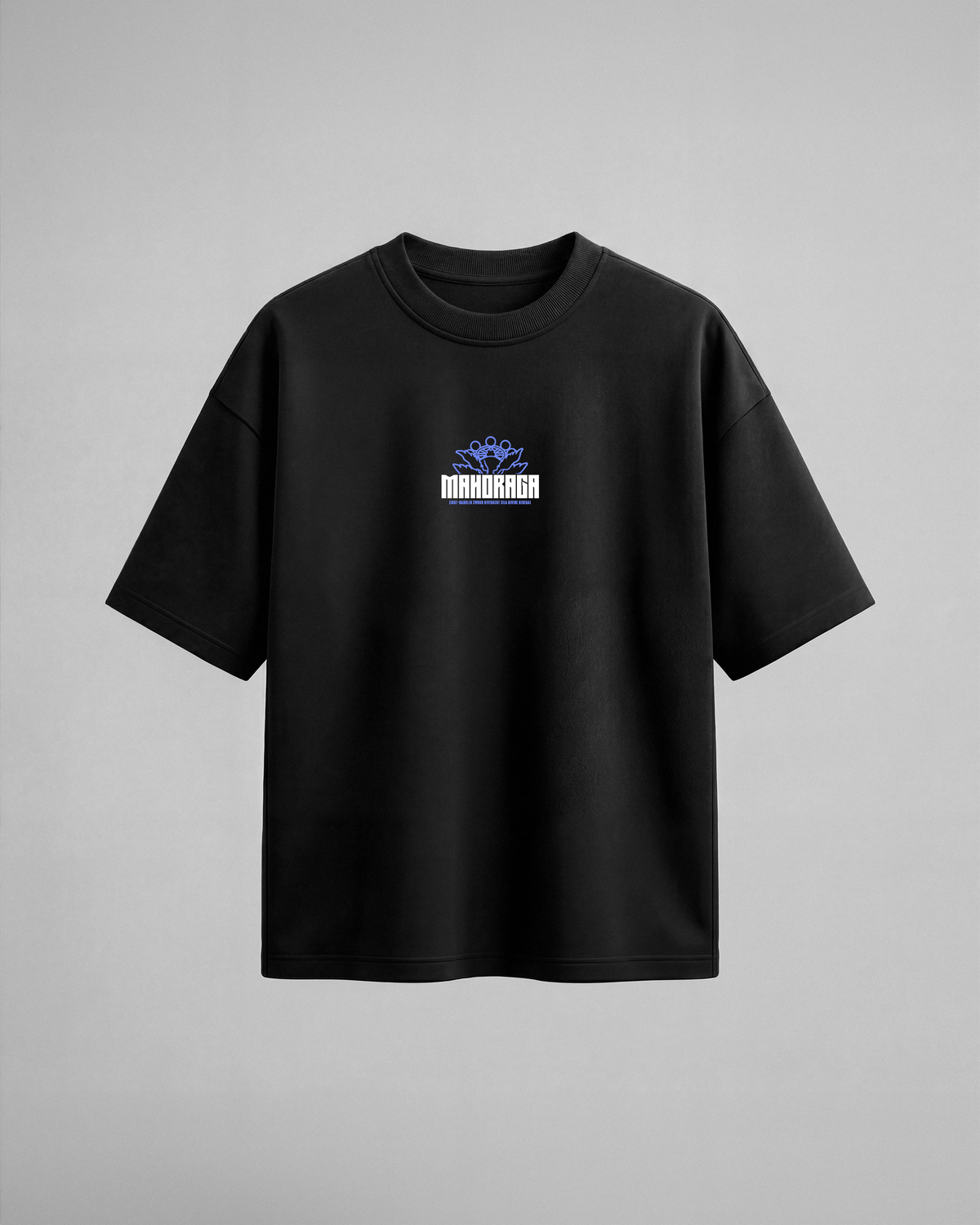Camiseta oversize Moharaga de Jujutsu Kaisen, color negro, estampado azul, vista frontal