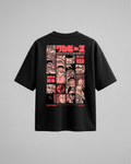 Camiseta oversize One Piece The Last War, color negro, estampado rojo, vista trasera