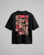 Camiseta oversize One Piece The Last War, color negro, estampado rojo, vista trasera