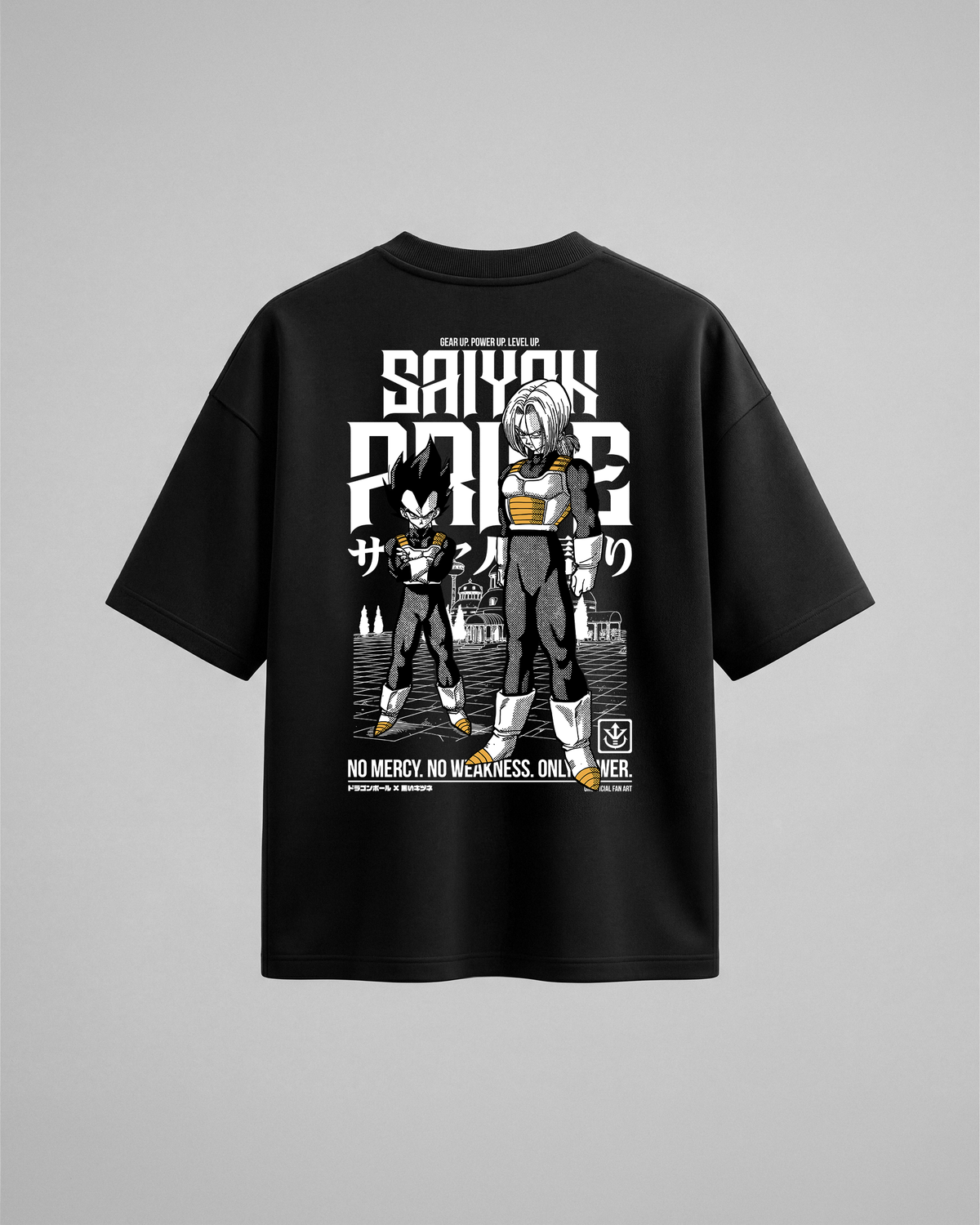 Camiseta oversize Saiyan Pride de Dragon Ball Z, color negro, vista trasera