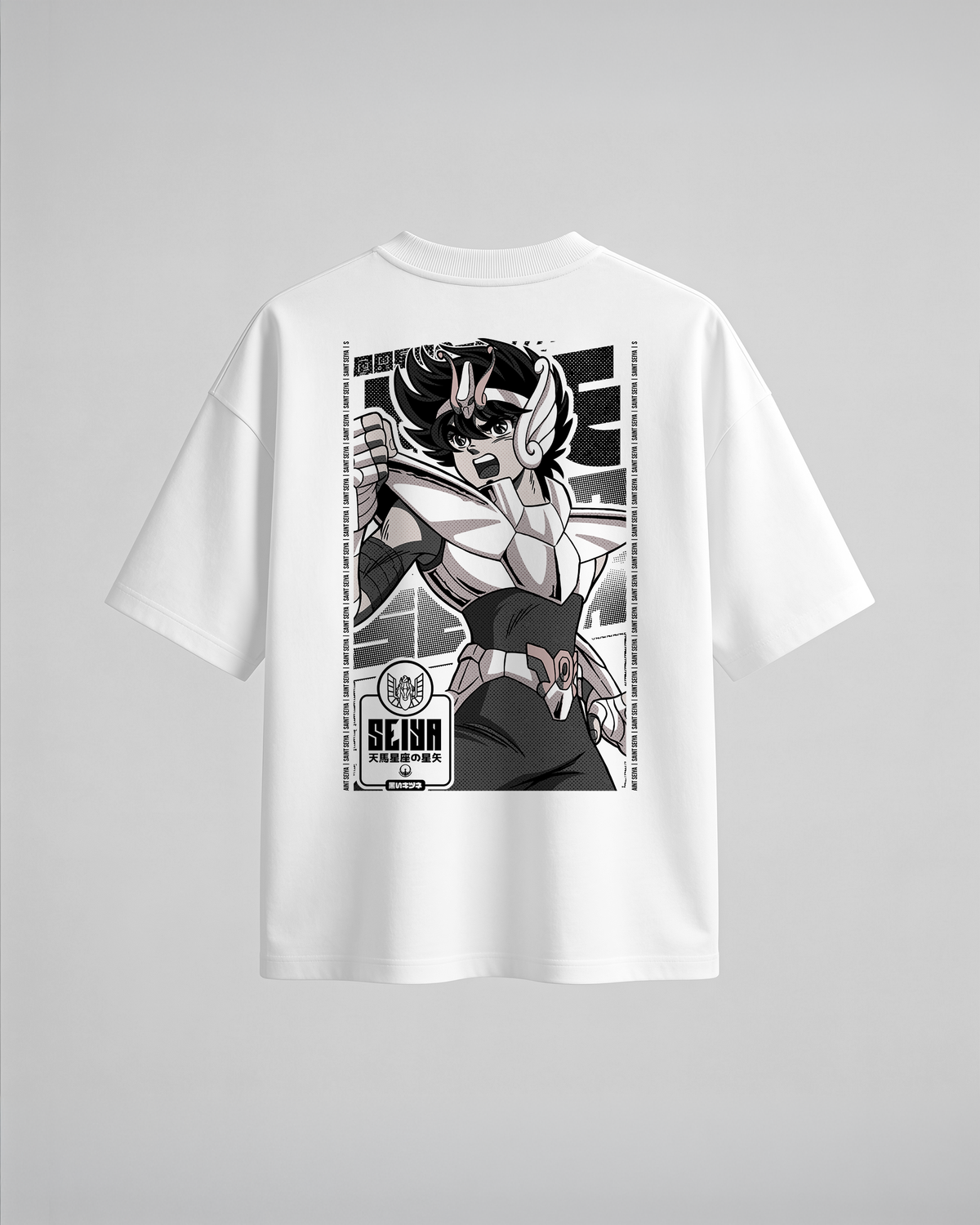 Camiseta oversize Seiya de Saint Seiya, color blanco, vista trasera