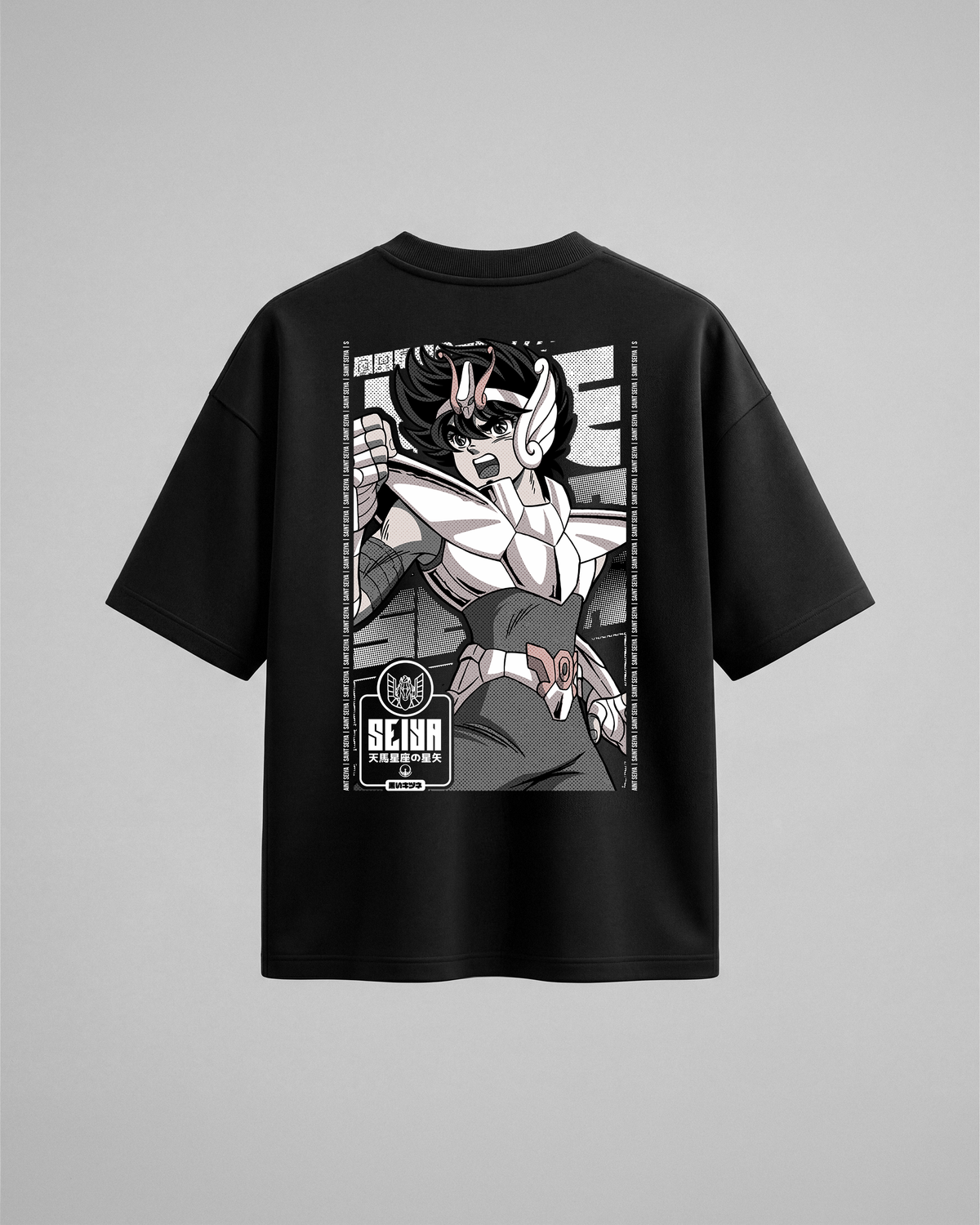 Camiseta oversize Seiya de Saint Seiya, color negro, vista trasera