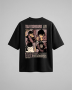 Camiseta oversize Toji Fushiguro de Jujutsu Kaisen, color negro, estampado rojo, vista trasera