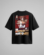 Camiseta oversize Upper Rank Moons de Demon Slayer, color negro, estampado rojo, vista trasera