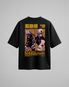 Camiseta oversize Young Gojo SDC de Jujutsu Kaisen, color negro, estampado naranja, vista trasera