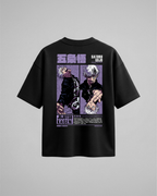 Camiseta oversize Young Gojo SDC de Jujutsu Kaisen, color negro, estampado púrpura, vista trasera